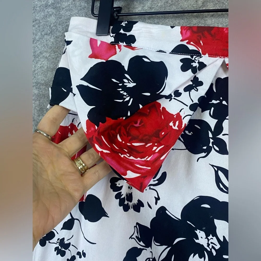 Grace Karin Pencil Skirt‎ Size Large Red Black White Floral Rose Ruffle Detail